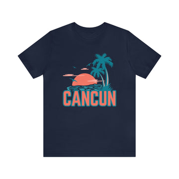Buy navy Cancun, Mexico T-Shirt - Retro Palm Tree &amp; Beach Unisex Cancun Shirt
