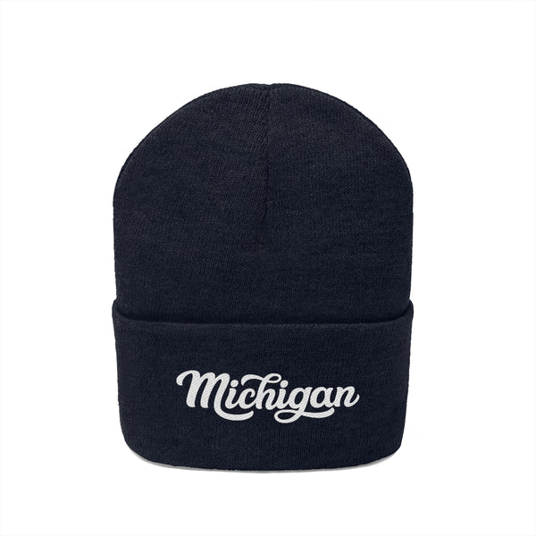 Michigan Beanie - Adult Hand Lettered Embroidered Michigan Knit Hat