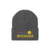 Michigan Beanie - Adult Embroidered Retro Sunset Michigan Knit Hat