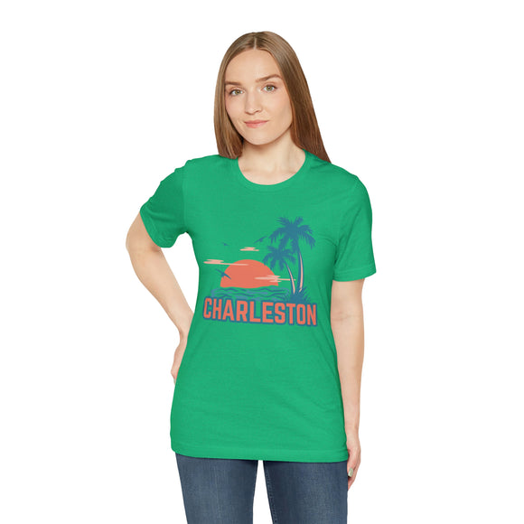 Charleston, South Carolina T-Shirt - Retro Palm Tree & Beach Unisex Charleston Shirt