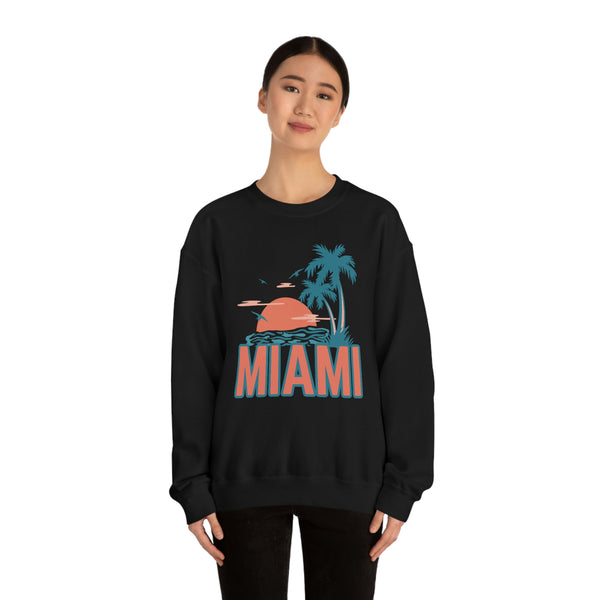 Miami, Florida Sweatshirt - Unisex Retro Palm Tree Crewneck Miami Sweatshirt