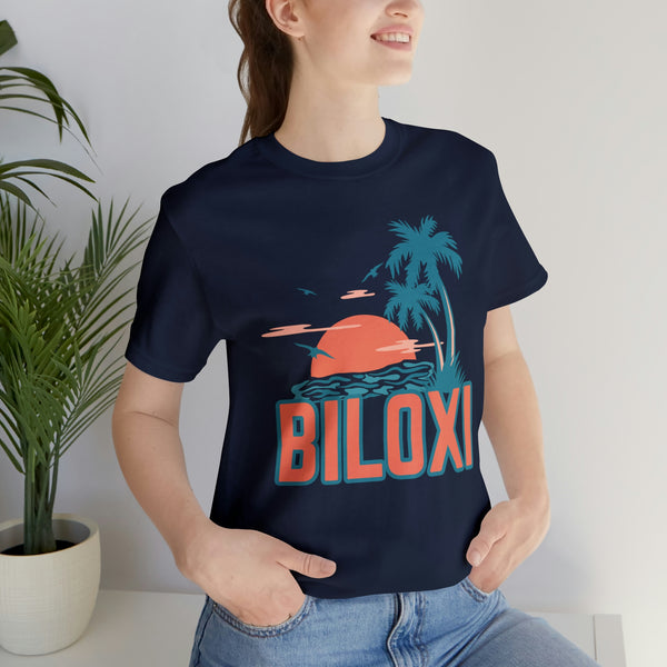 Biloxi, Mississippi T-Shirt - Retro Palm Tree & Beach Unisex Biloxi Shirt
