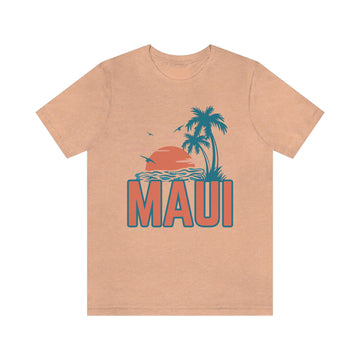 Buy heather-peach Maui, Hawaii T-Shirt - Retro Palm Tree &amp; Beach Unisex Maui Shirt