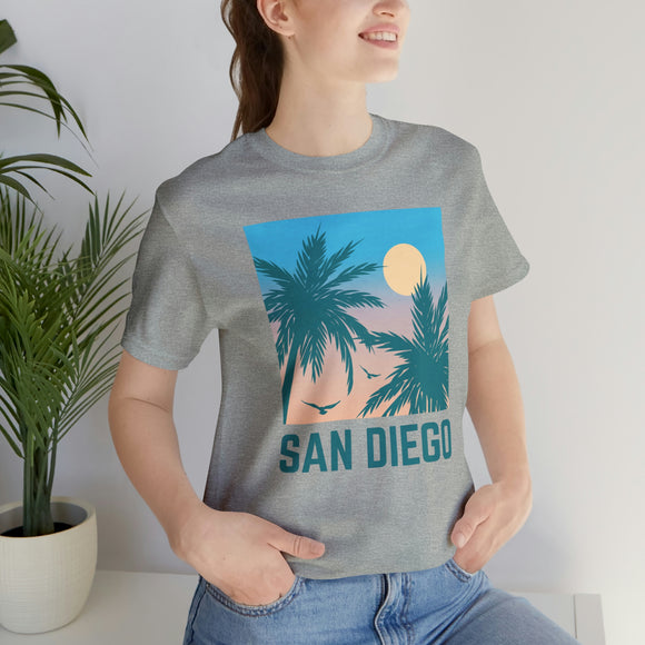 San Diego, California T-Shirt - Retro Palm Tree & Beach Unisex San Diego Shirt