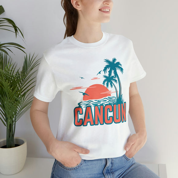 Cancun, Mexico T-Shirt - Retro Palm Tree & Beach Unisex Cancun Shirt