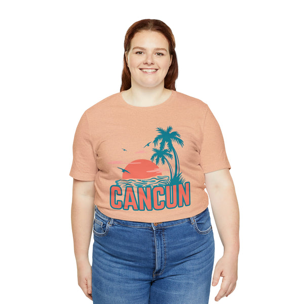 Cancun, Mexico T-Shirt - Retro Palm Tree & Beach Unisex Cancun Shirt