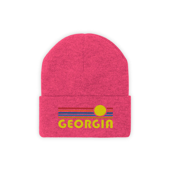 Georgia Beanie - Adult Embroidered Retro Sunset Georgia Knit Hat