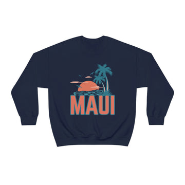 Maui, Hawaii Sweatshirt - Unisex Retro Palm Tree Crewneck Maui Sweatshirt