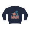Maui, Hawaii Sweatshirt - Unisex Retro Palm Tree Crewneck Maui Sweatshirt