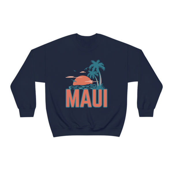 Maui, Hawaii Sweatshirt - Unisex Retro Palm Tree Crewneck Maui Sweatshirt