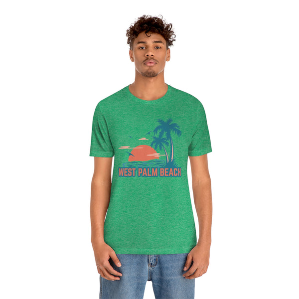 West Palm Beach, Florida T-Shirt - Retro Palm Tree & Beach Unisex West Palm Beach Shirt
