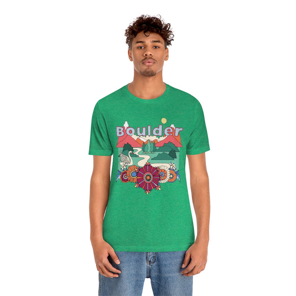 Boulder T-Shirt - Retro Mountain / Hippie Style Boulder, Colorado Shirt