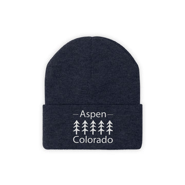 Buy true-navy Aspen, Colorado Knit Beanie - Adult Embroidered Trees Aspen Knit Hat