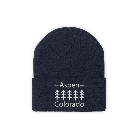 Aspen, Colorado Knit Beanie - Adult Embroidered Trees Aspen Knit Hat