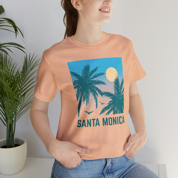 Santa Monica, California T-Shirt - Retro Palm Tree & Beach Unisex Santa Monica Shirt
