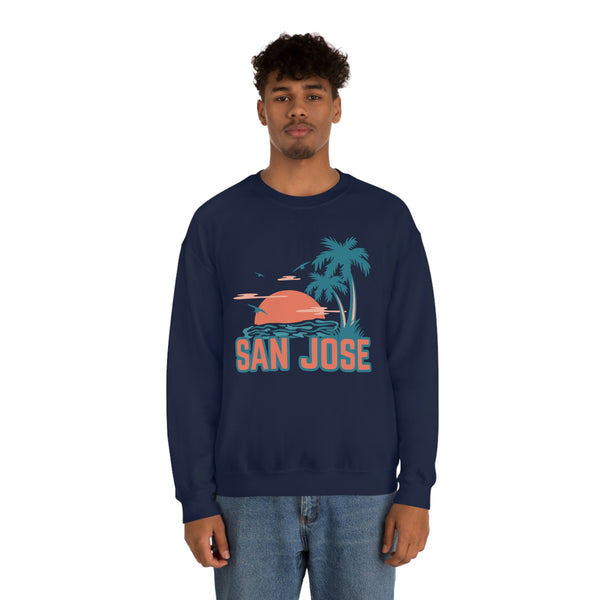 San Jose, California Sweatshirt - Unisex Retro Palm Tree Crewneck San Jose Sweatshirt