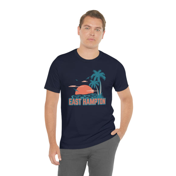 East Hampton, New York T-Shirt - Retro Palm Tree & Beach Unisex East Hampton Shirt