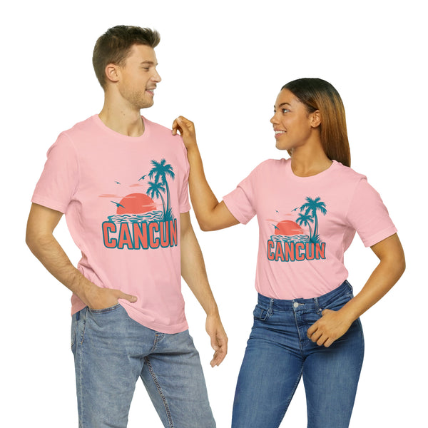 Cancun, Mexico T-Shirt - Retro Palm Tree & Beach Unisex Cancun Shirt