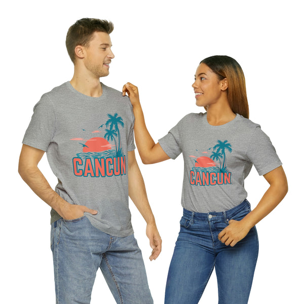 Cancun, Mexico T-Shirt - Retro Palm Tree & Beach Unisex Cancun Shirt