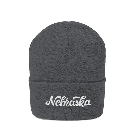 Nebraska Beanie - Adult Hand Lettered Embroidered Nebraska Knit Hat