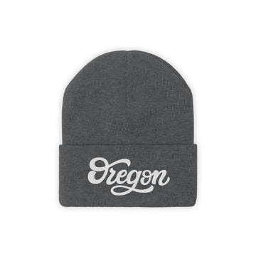 Buy graphite-heather Oregon Beanie - Adult Hand Lettered Embroidered Oregon Knit Hat