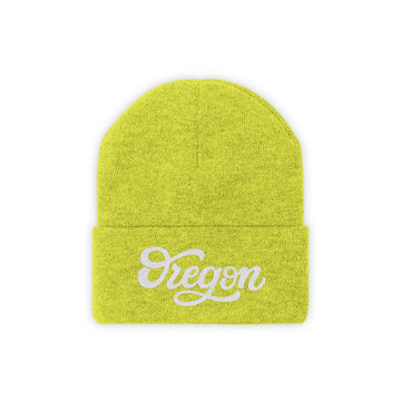 Buy neon-yellow Oregon Beanie - Adult Hand Lettered Embroidered Oregon Knit Hat