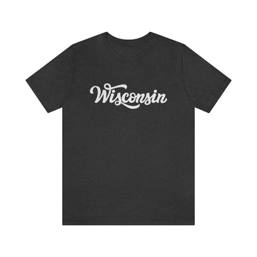Buy dark-grey-heather Wisconsin T-Shirt - Hand Lettered Unisex Wisconsin Shirt