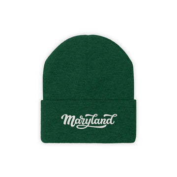 Buy hunter-green Maryland Beanie - Adult Hand Lettered Embroidered Maryland Knit Hat