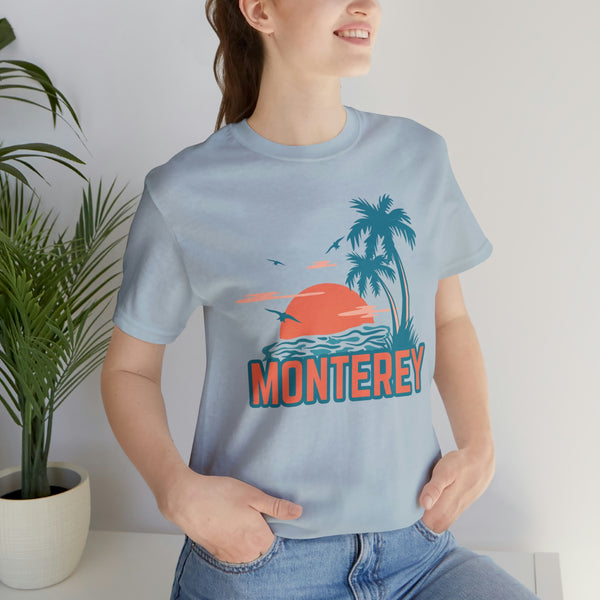 Monterey, California T-Shirt - Retro Palm Tree & Beach Unisex Monterey Shirt