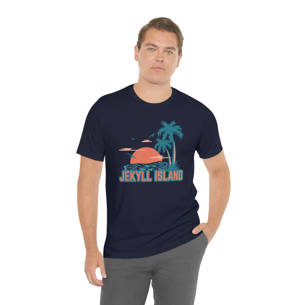 Jekyll Island, Georgia T-Shirt - Retro Palm Tree & Beach Unisex Jekyll Island Shirt