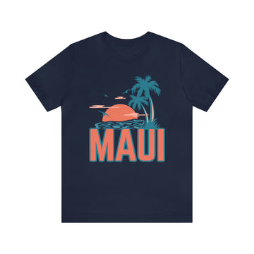 Buy navy Maui, Hawaii T-Shirt - Retro Palm Tree &amp; Beach Unisex Maui Shirt