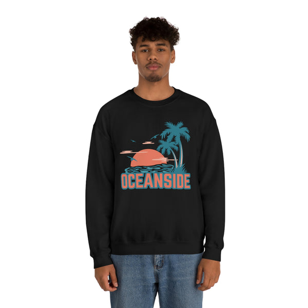 Oceanside, California Sweatshirt - Unisex Retro Palm Tree Crewneck Oceanside Sweatshirt