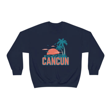 Buy navy Cancun, Mexico Sweatshirt - Unisex Retro Palm Tree Crewneck Cancun Sweatshirt