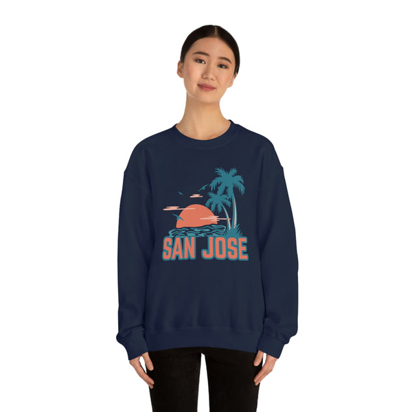 San Jose, California Sweatshirt - Unisex Retro Palm Tree Crewneck San Jose Sweatshirt