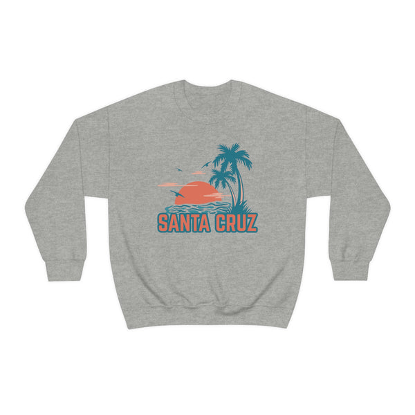Santa Cruz, California Sweatshirt - Unisex Retro Palm Tree Crewneck Santa Cruz Sweatshirt