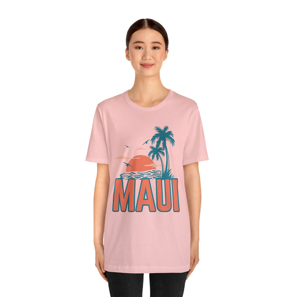 Maui, Hawaii T-Shirt - Retro Palm Tree & Beach Unisex Maui Shirt