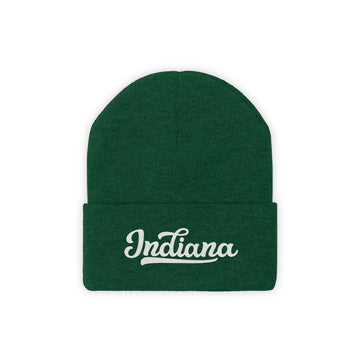 Buy hunter-green Indiana Beanie - Adult Hand Lettered Embroidered Indiana Knit Hat