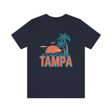 Buy navy Tampa, Florida T-Shirt - Retro Palm Tree &amp; Beach Unisex Tampa Shirt