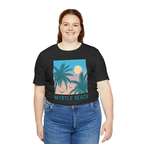 Myrtle Beach, South Carolina T-Shirt - Retro Palm Tree & Beach Unisex Myrtle Beach Shirt