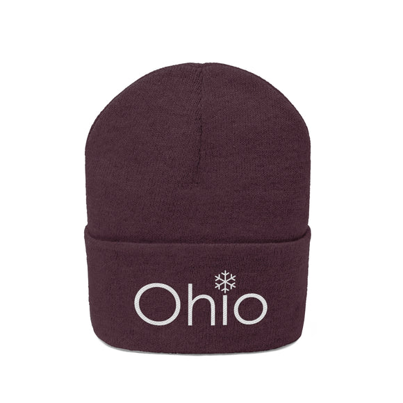 Ohio Knit Beanie - Adult Embroidered Snowflake Ohio Knit Hat