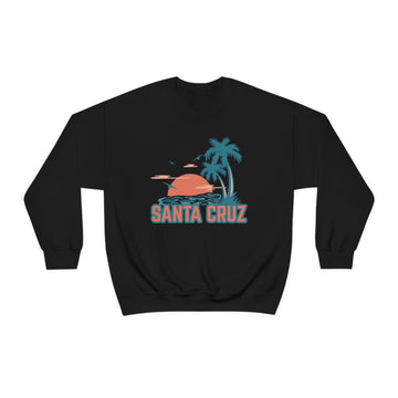 Buy black Santa Cruz, California Sweatshirt - Unisex Retro Palm Tree Crewneck Santa Cruz Sweatshirt