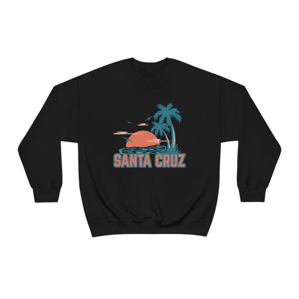 Santa Cruz, California Sweatshirt - Unisex Retro Palm Tree Crewneck Santa Cruz Sweatshirt