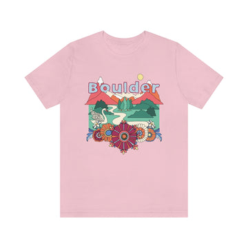 Buy pink Boulder T-Shirt - Retro Mountain / Hippie Style Boulder, Colorado Shirt