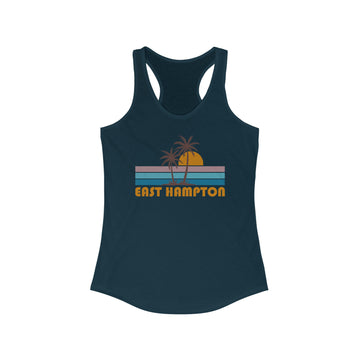 Buy solid-midnight-navy East Hampton, New York Women's Tank - Retro Palm Tree Women's Racerback East Hampton Tank Top