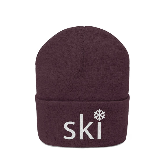 Ski Knit Beanie - Adult Embroidered Snowflake Ski Knit Hat