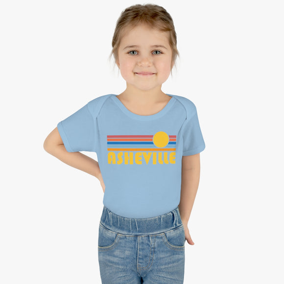 Asheville Baby Bodysuit - Retro Sun Asheville, North Carolina Baby Bodysuit