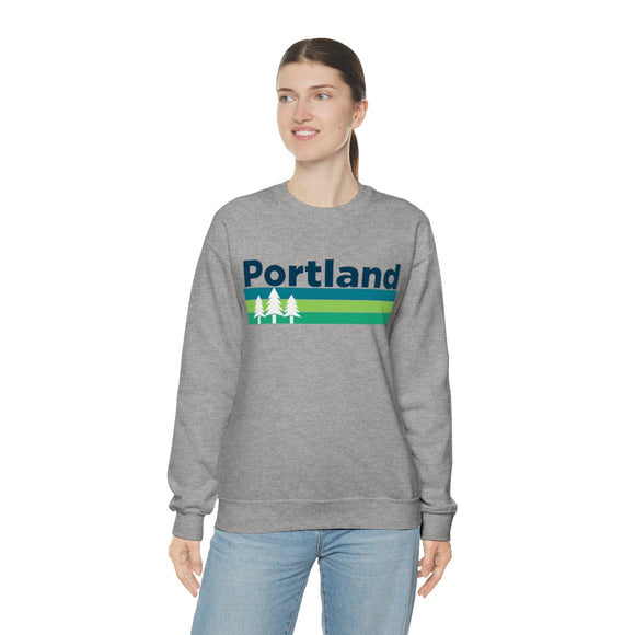 Portland, Oregon Sweatshirt - Retro Trees Unisex