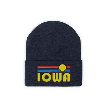 Buy true-navy Iowa Beanie - Adult Embroidered Retro Sunset Iowa Knit Hat