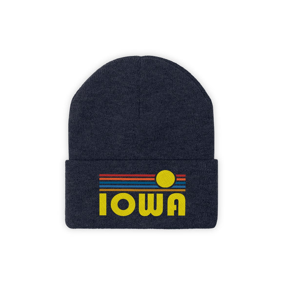 Iowa Beanie - Adult Embroidered Retro Sunset Iowa Knit Hat