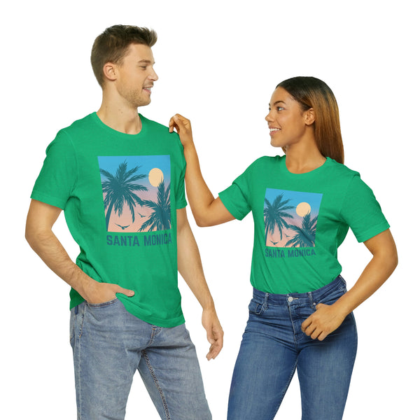 Santa Monica, California T-Shirt - Retro Palm Tree & Beach Unisex Santa Monica Shirt